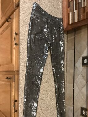 Black Lace with Silver Floral fabric pants